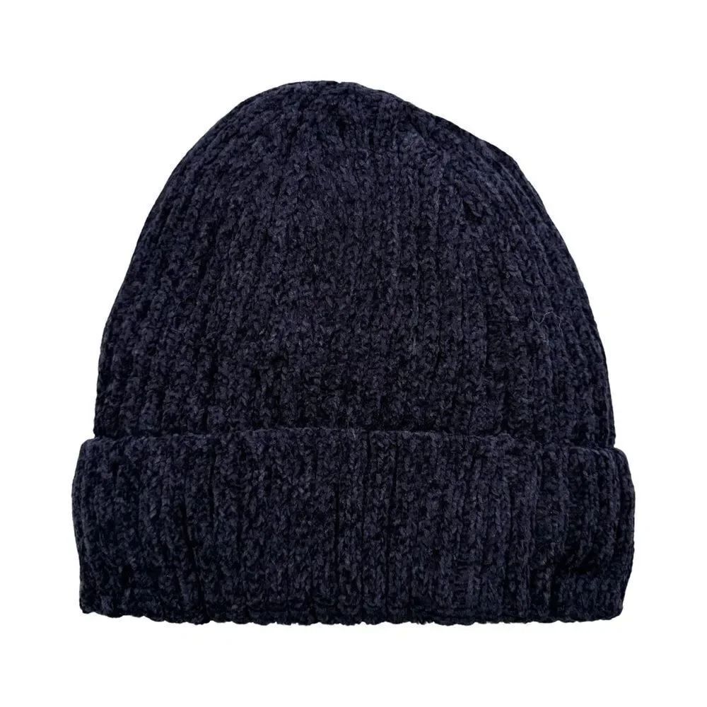 The Winter Brand Chenille Beanie Dark Navy Black Marled Knit NWT - Picture 3 of 9